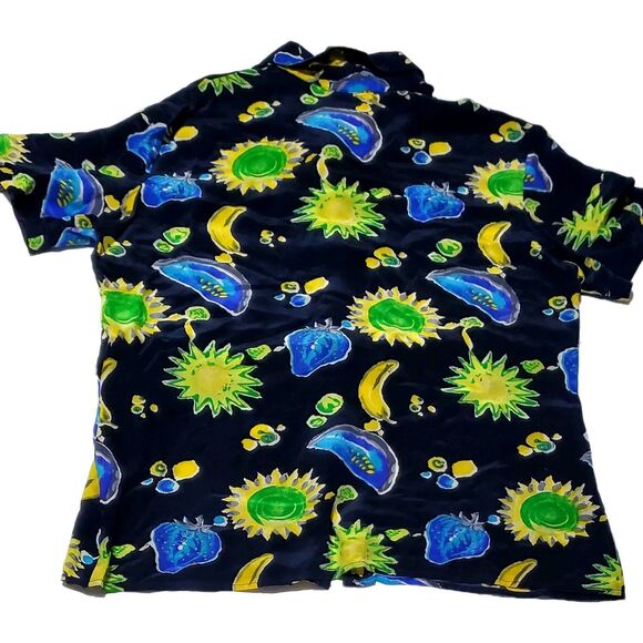 Silk Tropical Print Silk Shirt L Short Sleeve Button Front Resort Vibe SoftGirl - Picture 6 of 9